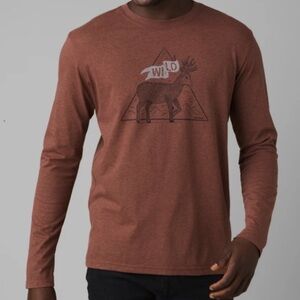 Prana Journeyman Long Sleeve T-Shirt Wild Deer in Clove Heather Mens Size Large